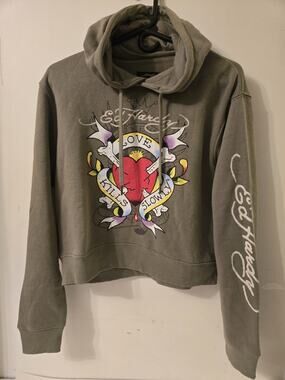 Ed Hardy Womens Green Hoodie Size L Ised Nice Condition